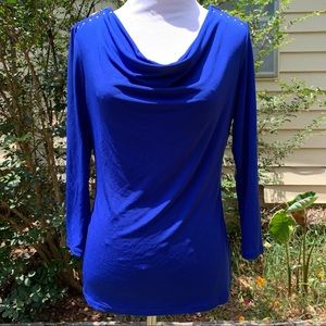 XS/S Carmen Marc Valvo Zipper Stud Detail Cowl Neck Blouse 3/4 Sleeve Smoothfeel